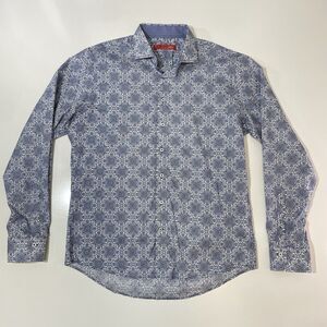 GEORG ROTH Los Angeles Designer Men’s Paisley Dress Shirt Blue White Floral XL